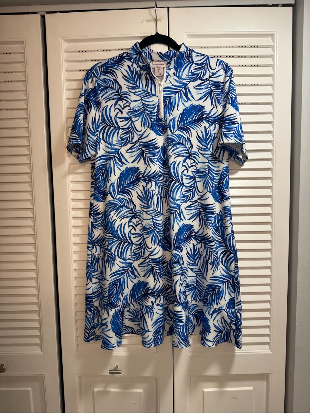 Tommy Bahama White and Blue Tropical Zip Golf Dress